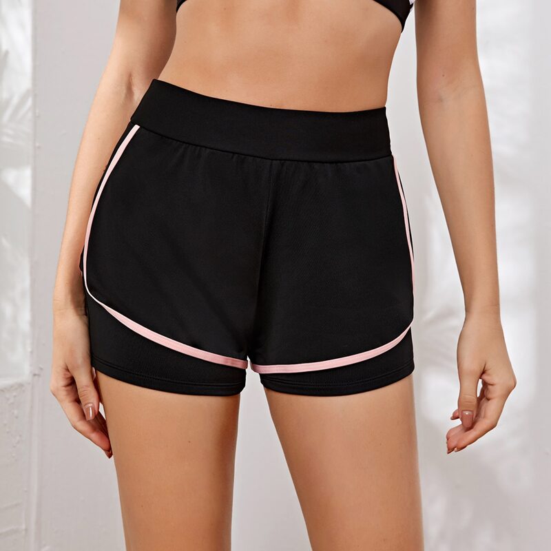 

Contrast Binding 2 In 1 Sports Shorts, Black