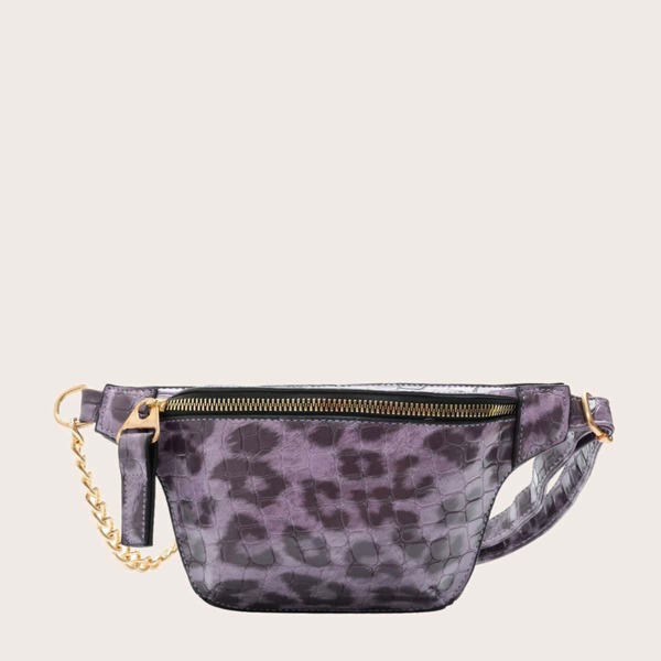 

Leopard Chain Fanny Pack, Purple