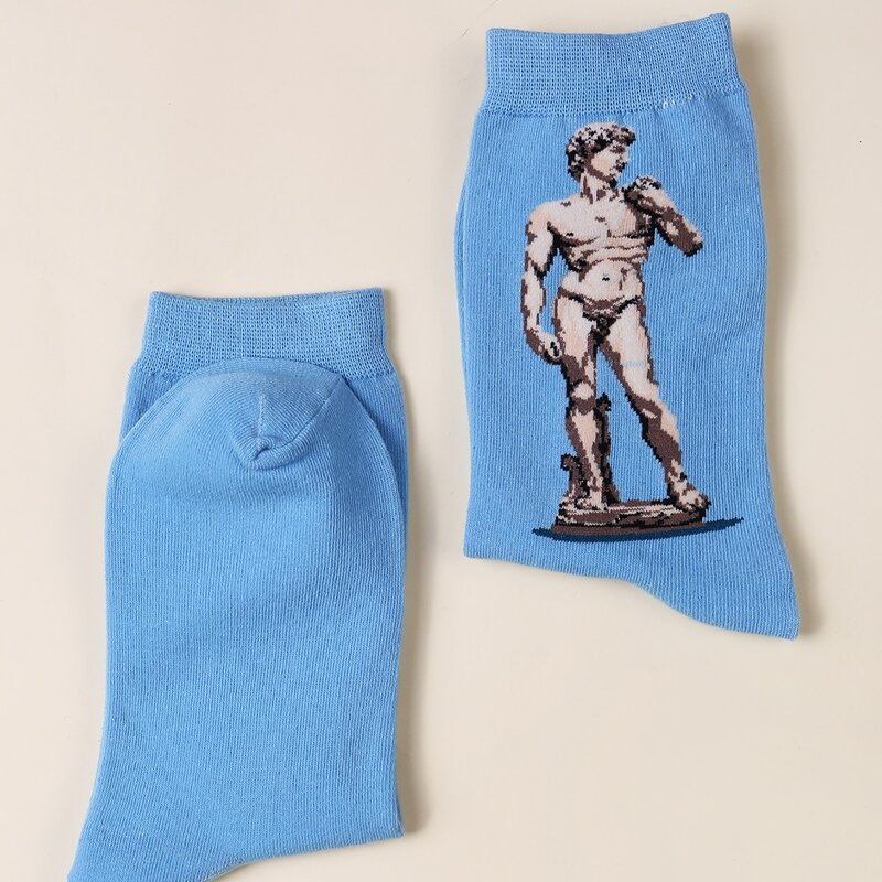 

David Sculpture Print Socks, Baby blue