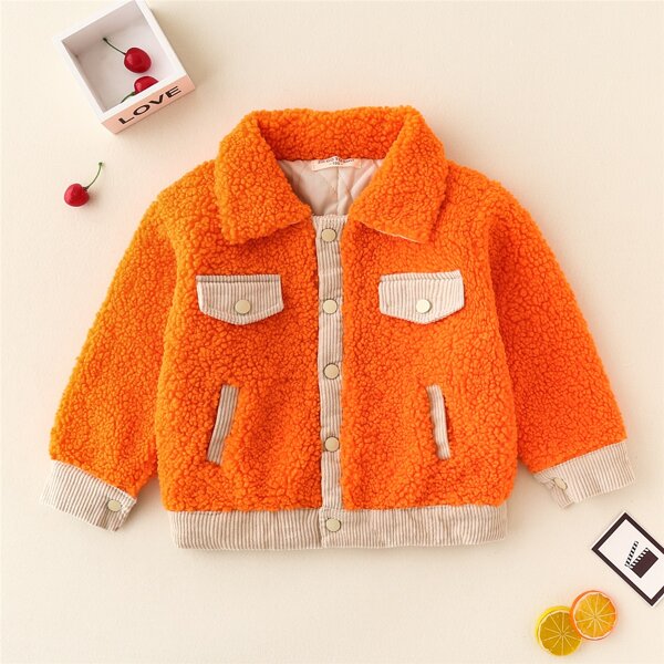 

Toddler Girls Contrast Panel Teddy Jacket, Orange