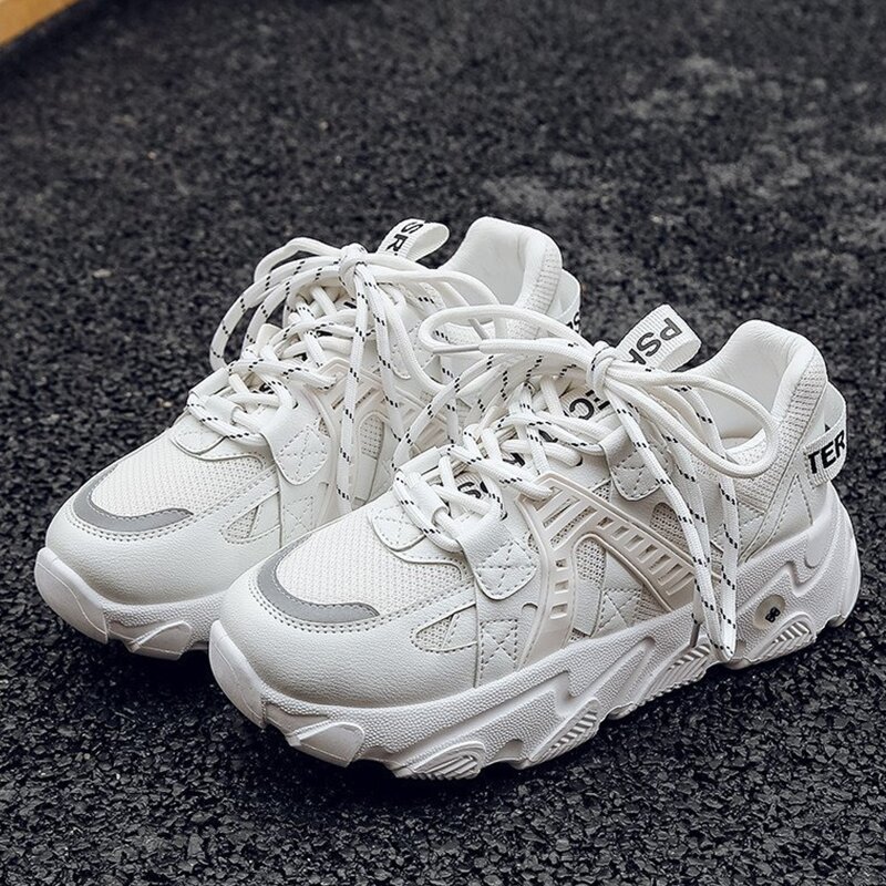 

Lace-up Front Mesh Chunky Sneakers, White
