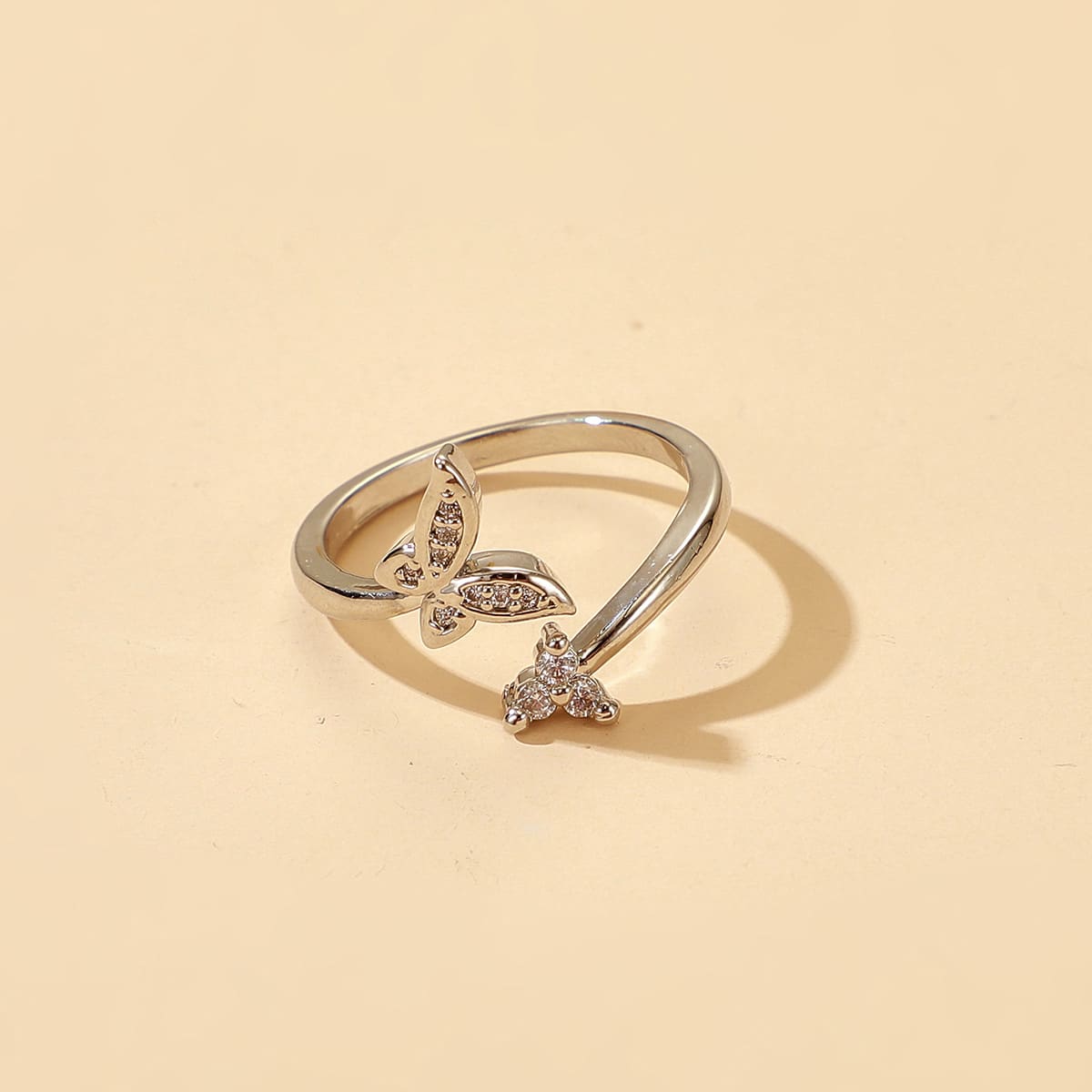 

Rhinestone Butterfly Cuff Ring, Silver