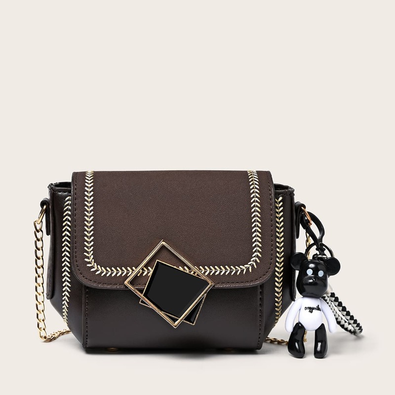 

Geometric Buckle Flap Chain Crossbody Bag, Chocolate brown