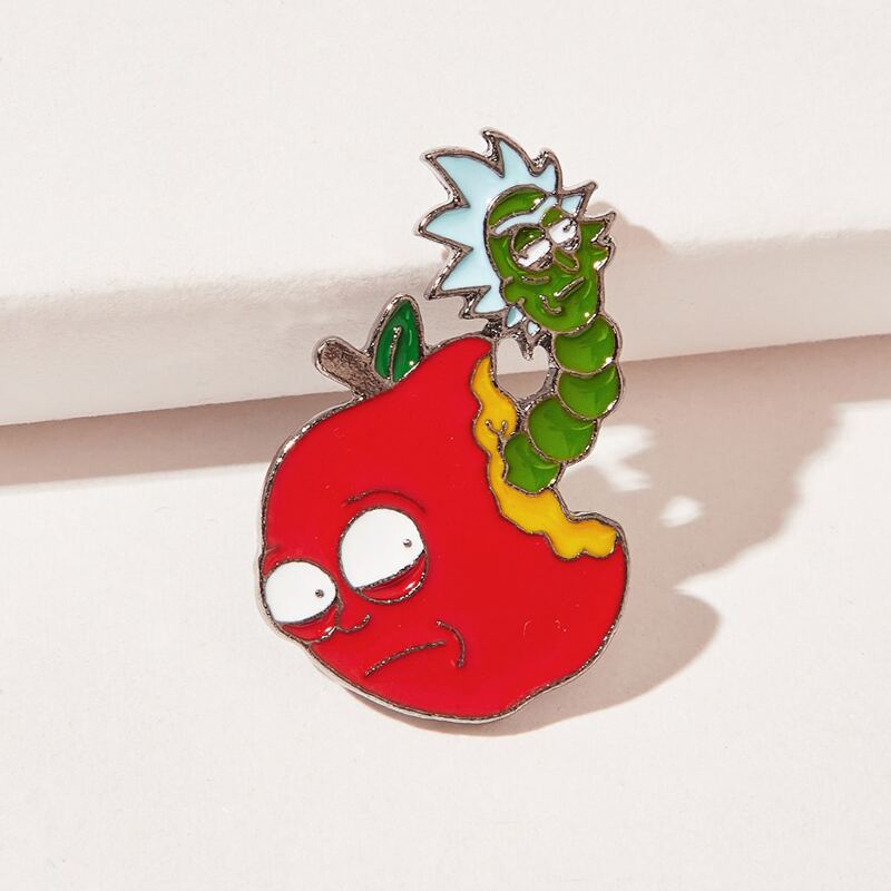 

Cartoon Apple & Worm Brooch, Multicolor