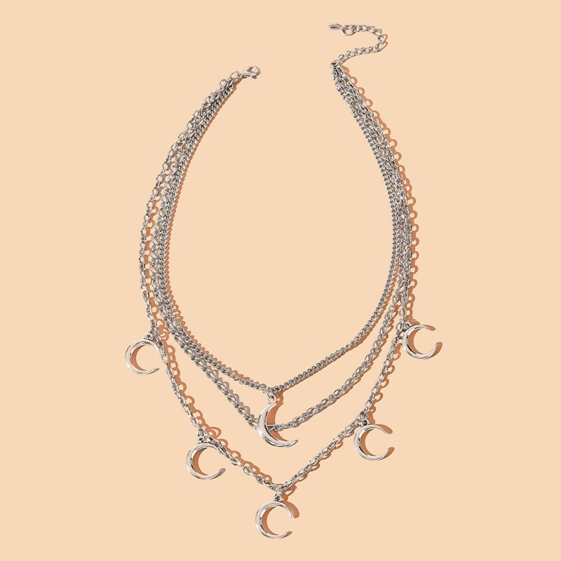 

Moon Layered Chain Necklace, Silver