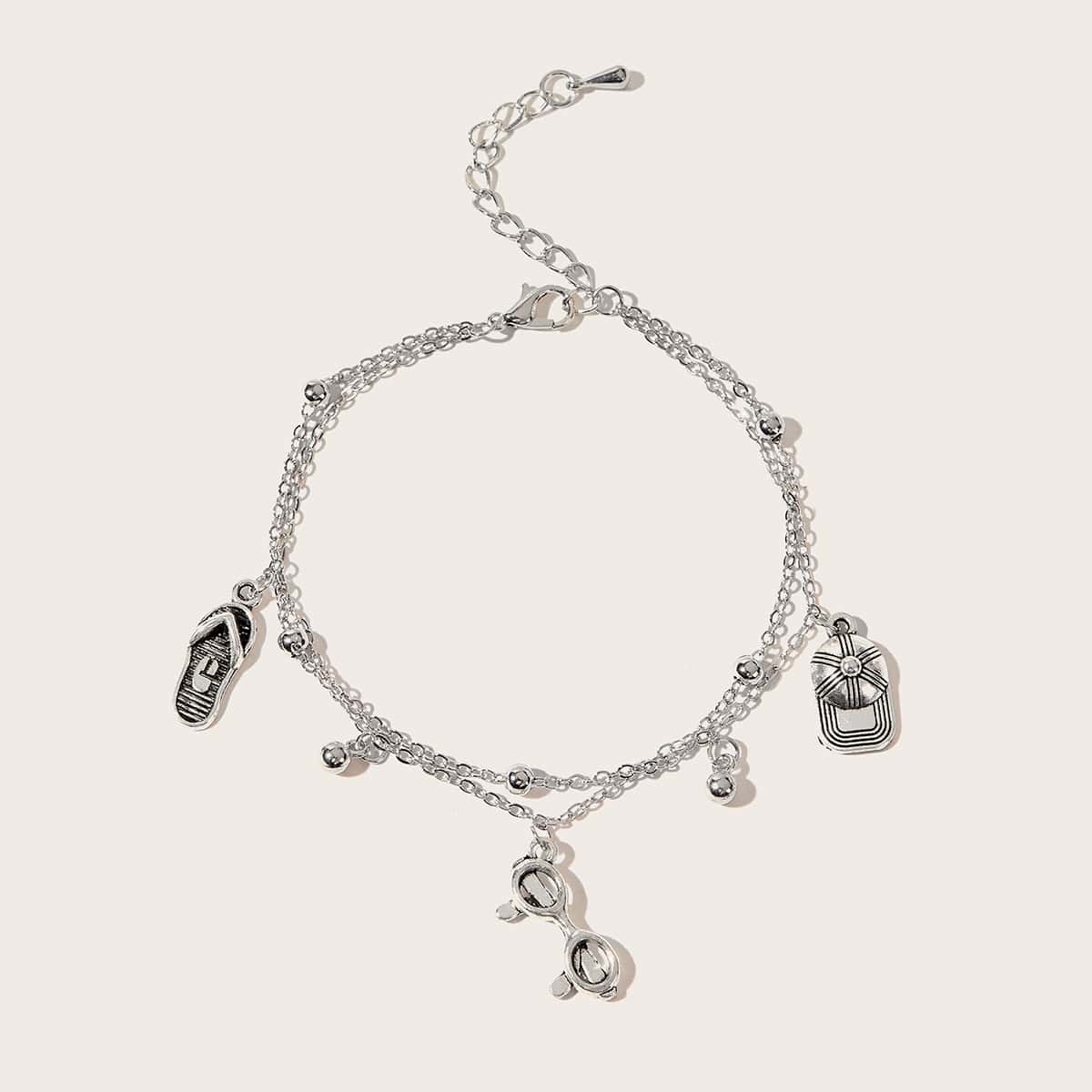 

Cap & Slipper Decor Chain Bracelet, Silver