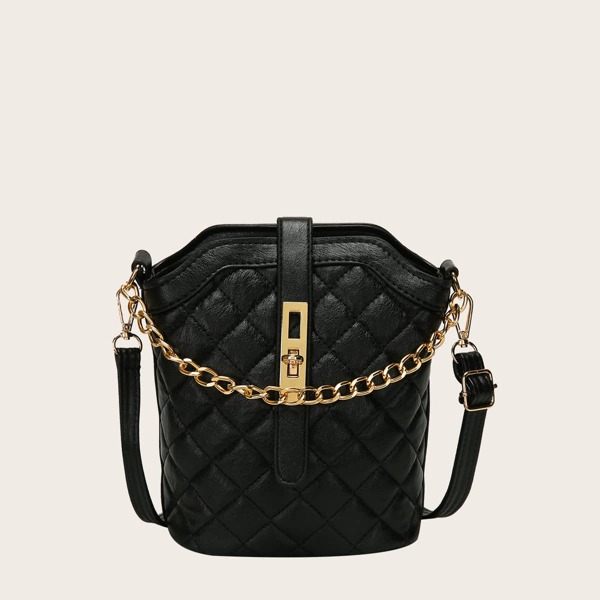 

Quilted Twist Lock Bucket Bag, Black
