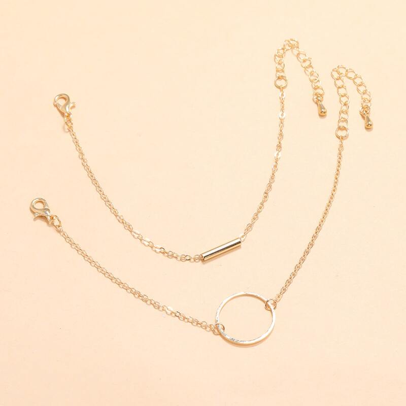 

2pcs Ring Chain Bracelet, Gold