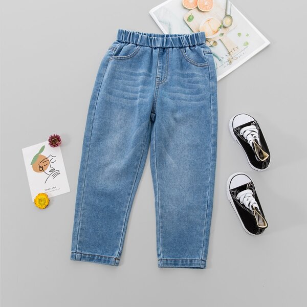 

Toddler Girls Washed Elastic Waist Jeans, Medium wash