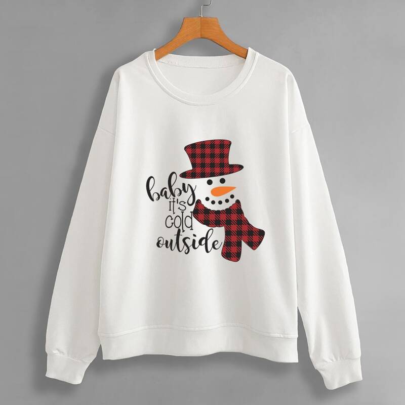 

Christmas Letter Snowman Graphic Sweatshirt, White