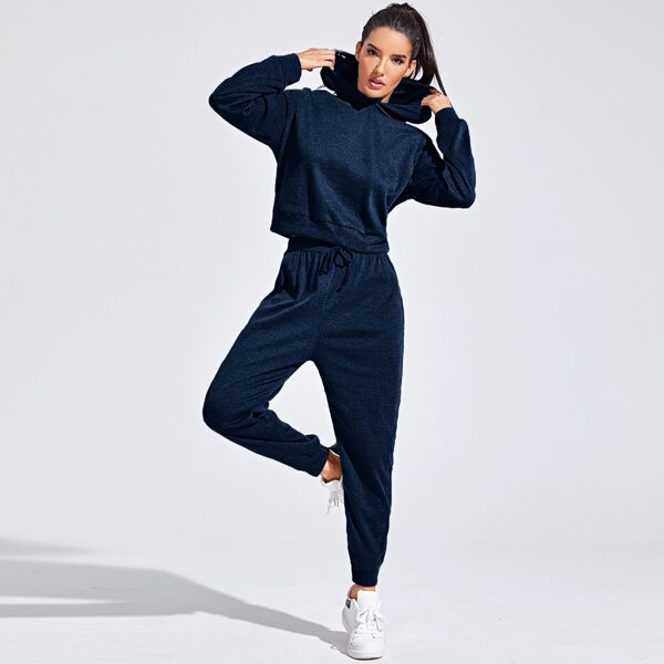 

Solid Hoodie & Knot Front Sweatpants, Navy blue