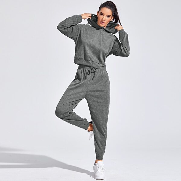 

Solid Hoodie & Knot Front Sweatpants, Grey