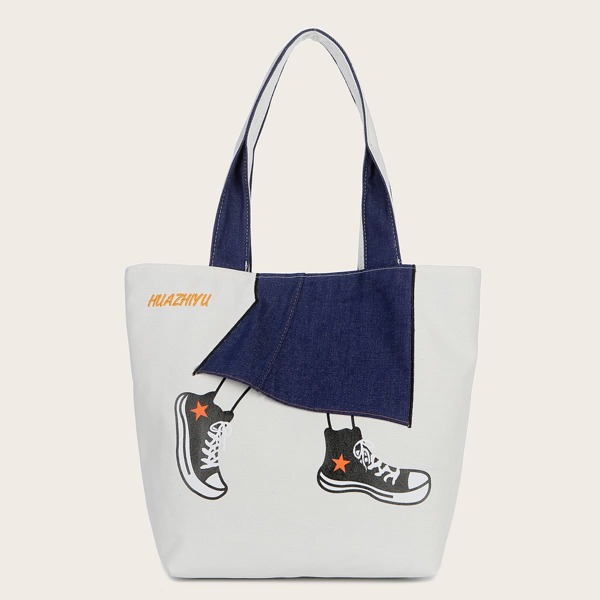 

Figure Graphic Canvas Tote Bag, Blue and white