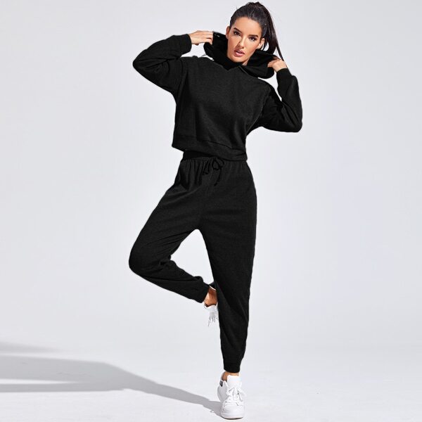 

Solid Hoodie & Knot Front Sweatpants, Black