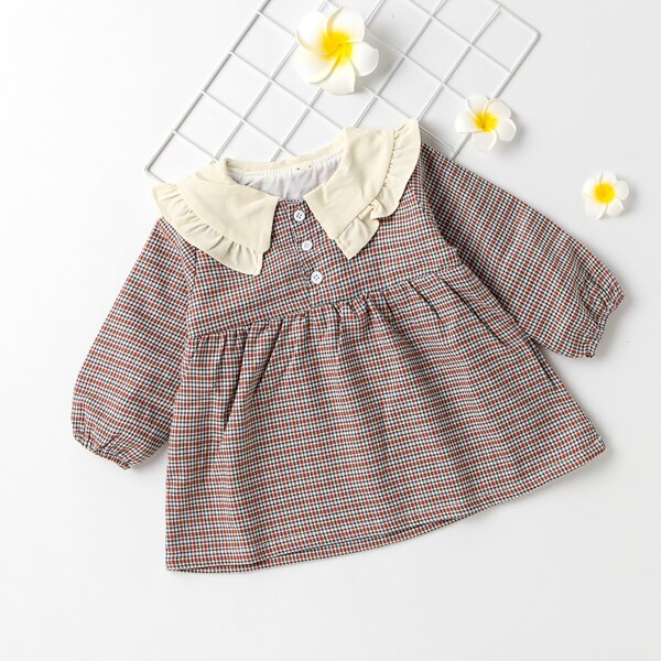 

Toddler Girls Contrast Doll Collar Plaid Smock Dress, Multicolor