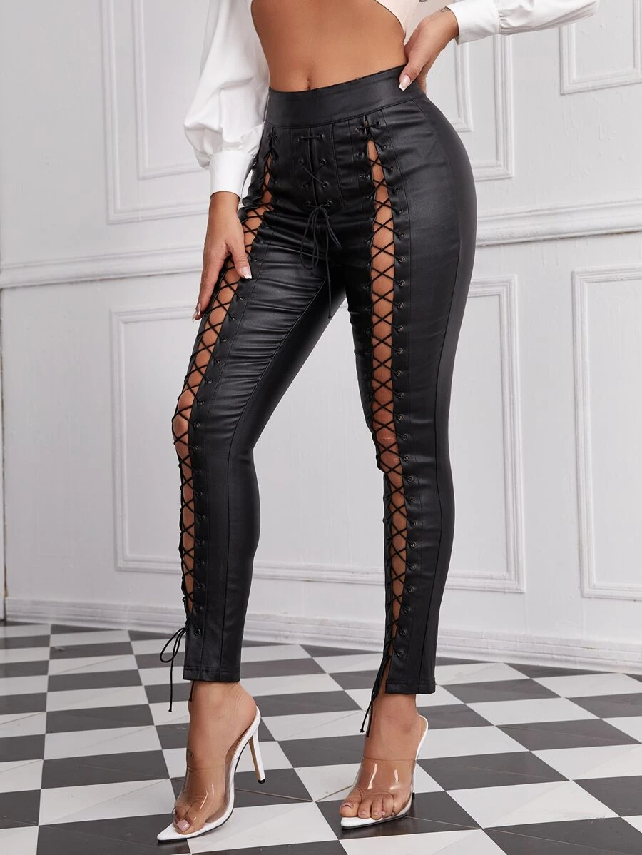 Jeans con ojal con cordón - Negro - Ver 1