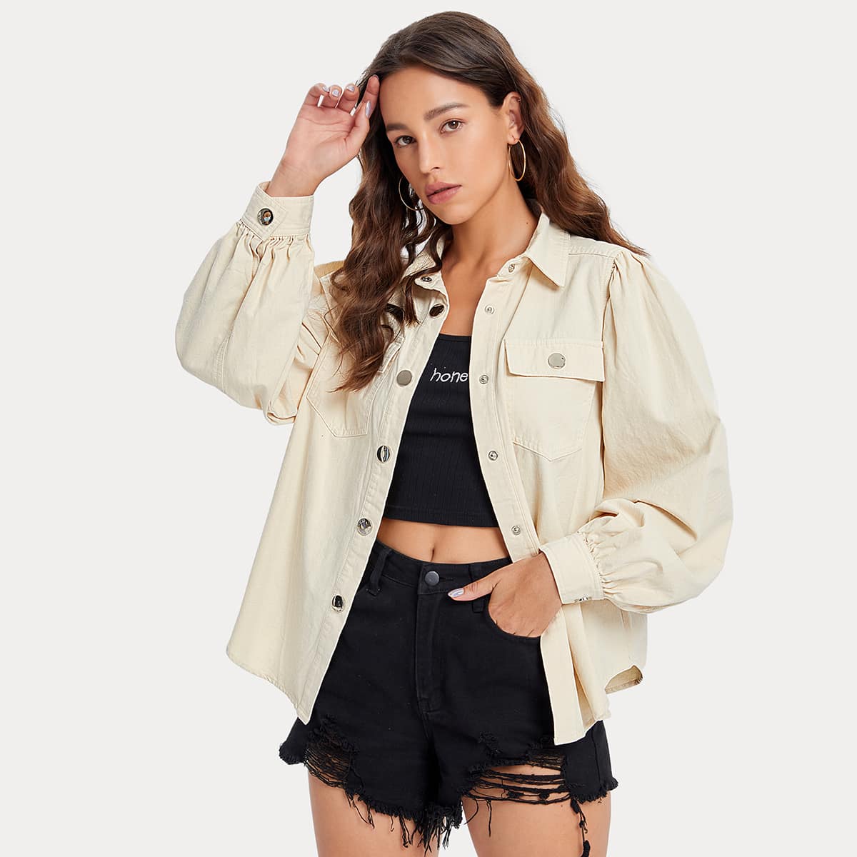 

Single Breasted Flap Pocket Jacket, Khaki