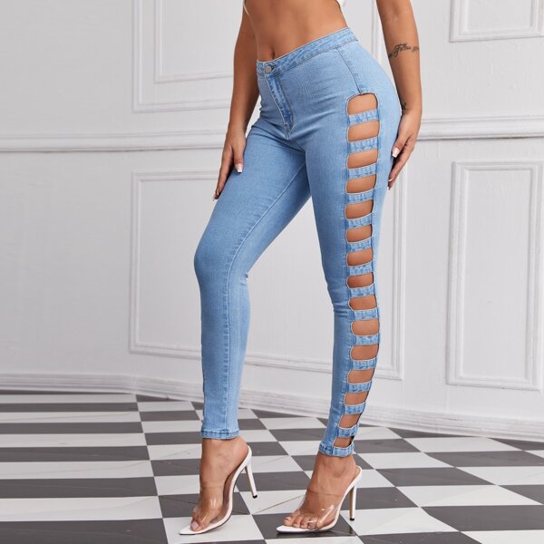 

Ladder Cut Out Side Jeans, Light wash