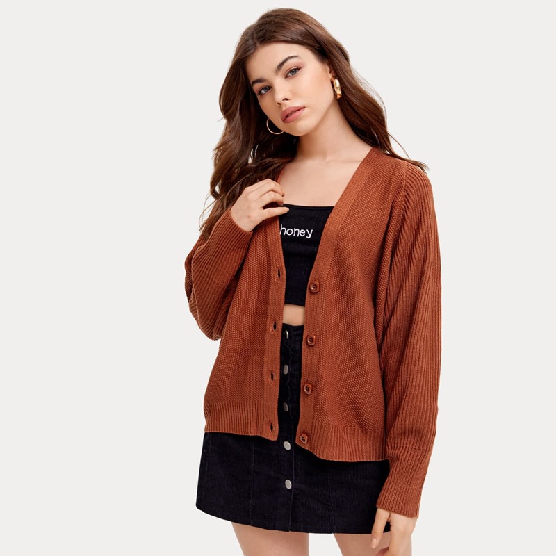 

Solid Button Up Cardigan, Rust brown