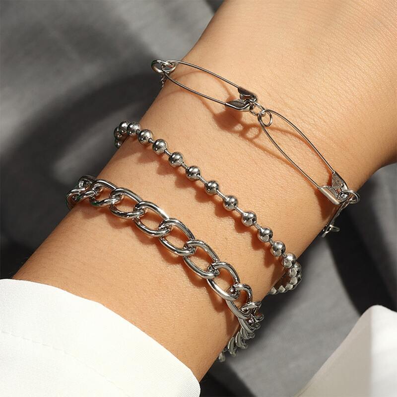 

3pcs Paper Clip Chain Bracelet, Silver