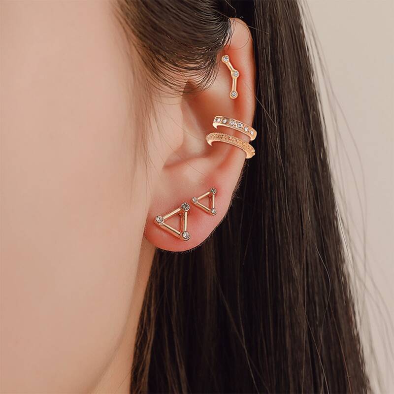 

5pcs Rhinestone Geo Earrings, Gold