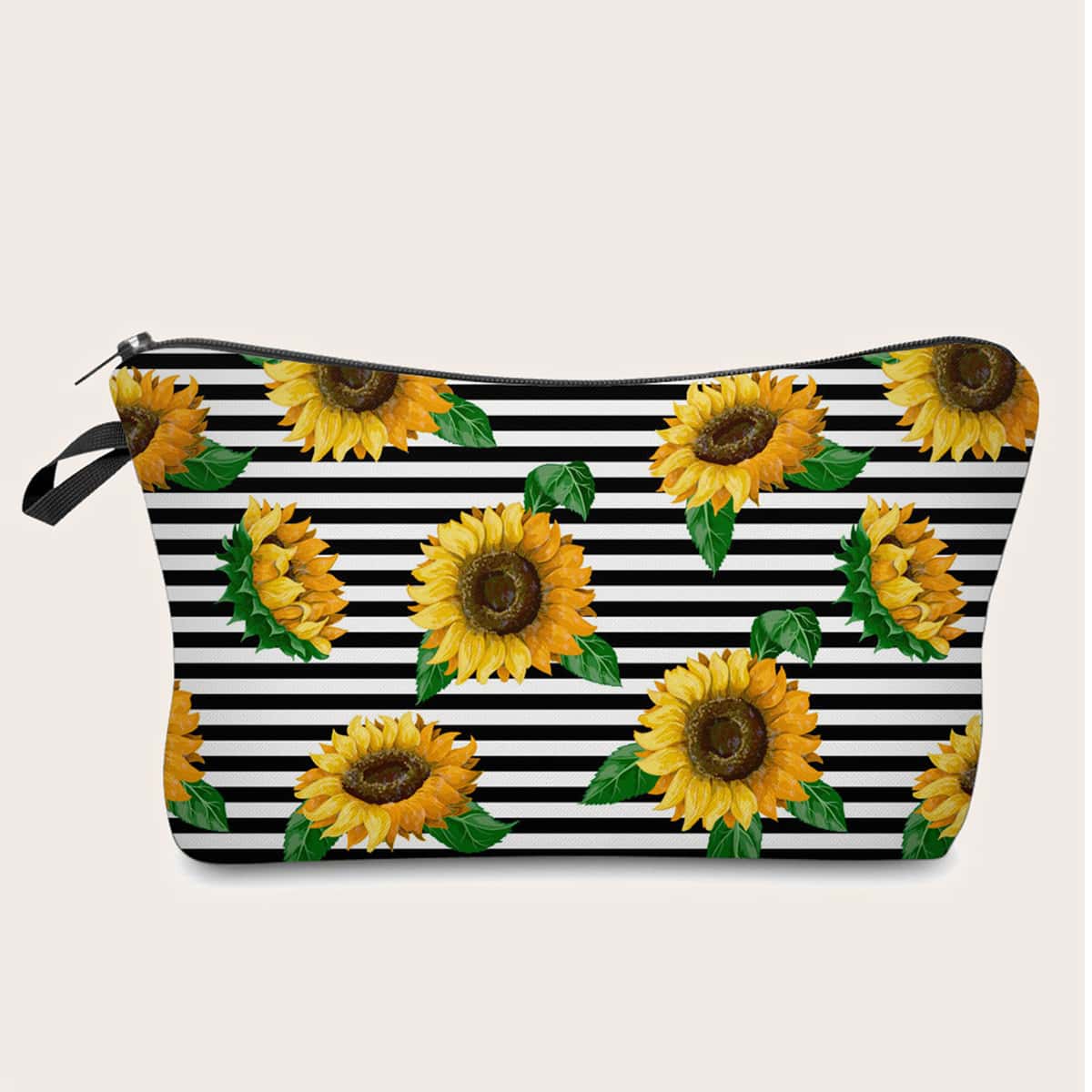 

Sunflower Print Striped Makeup Bag, Multicolor