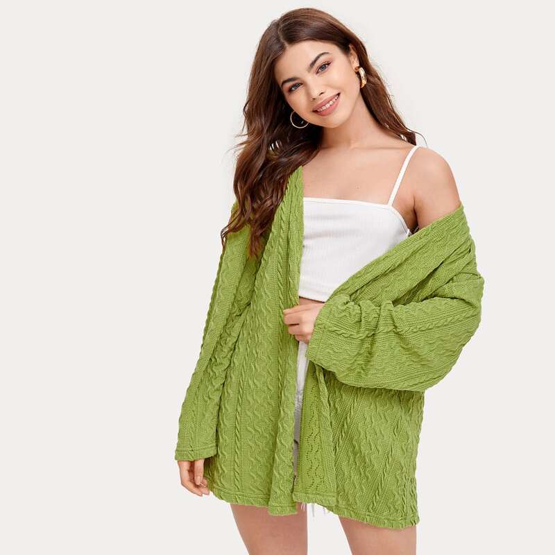 

Open Front Drop Shoulder Cardigan, Lime green