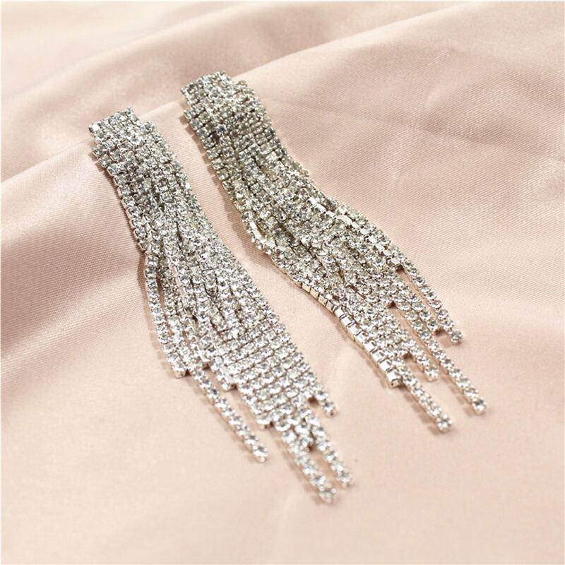 

Rhinestone Tassel Drop Earrings, Silver
