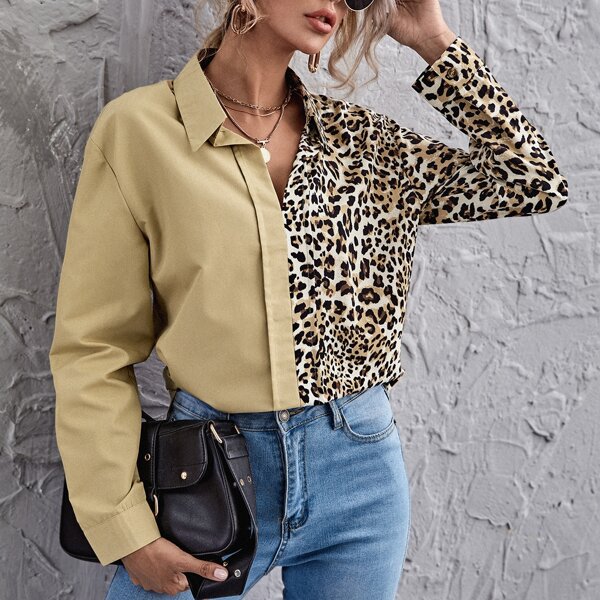

Leopard Print Colorblock Top, Multicolor