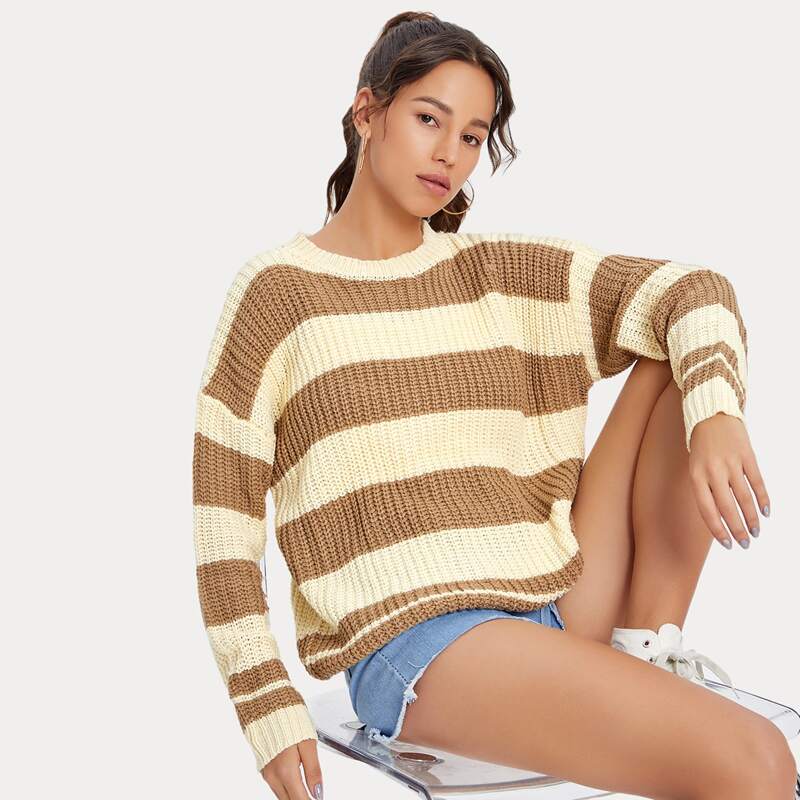 

Drop Shoulder Color Block Sweater, Multicolor