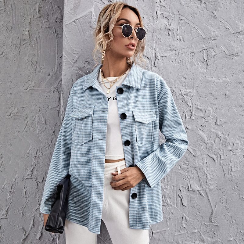 

Button Front Patch Pocket Coat, Blue and white