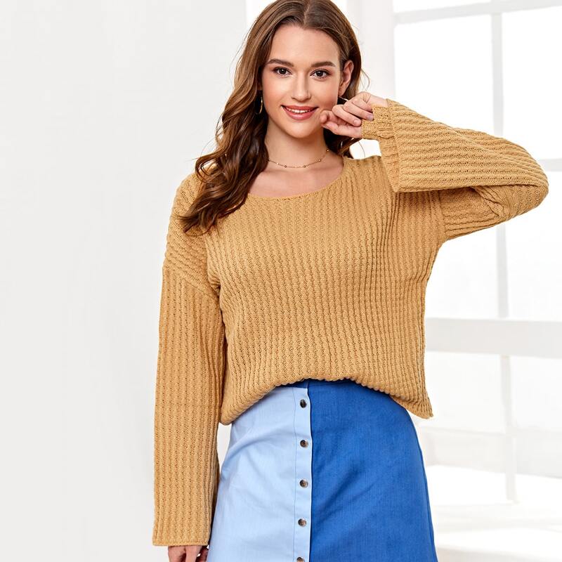 

Drop Shoulder Cable Knit Sweater, Mustard yellow