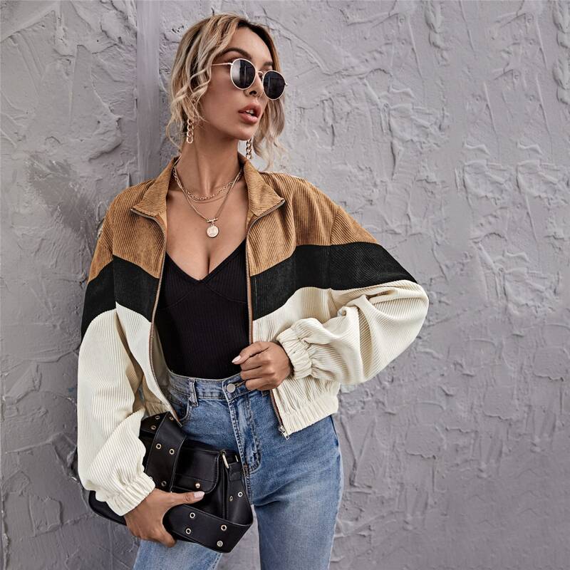 

Drop Shoulder Colorblock Jacket, Multicolor