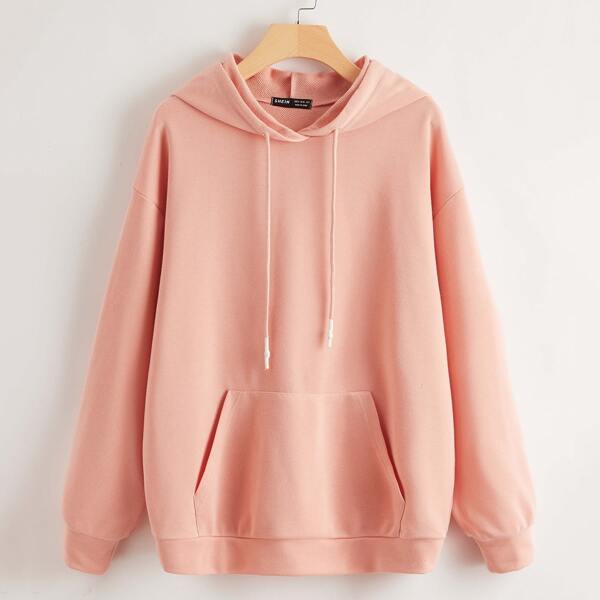 

Drawstring Kangaroo Pocket Oversized Hoodie, Apricot