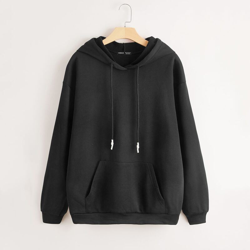 

Drawstring Kangaroo Pocket Oversized Hoodie, Black