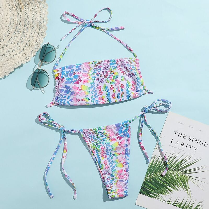 

Allover Print Tie Side Bikini Swimsuit, Multicolor