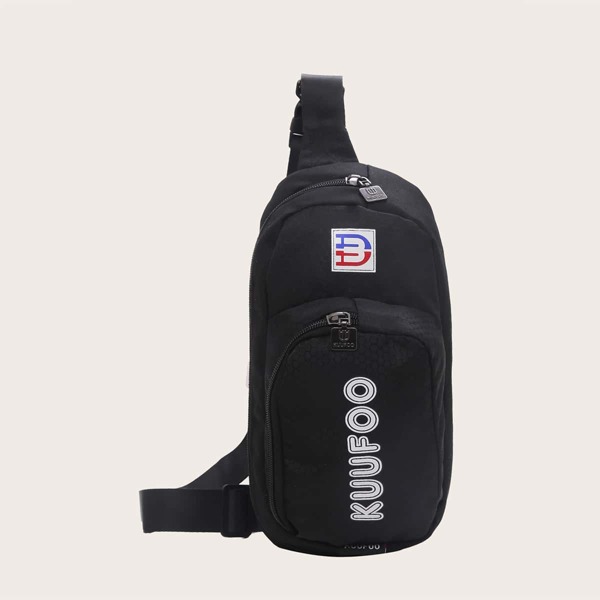 

Men Letter Graphic Sling Bag, Black
