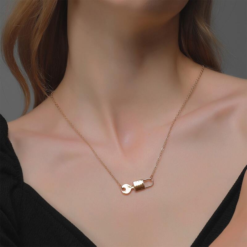 

Lock & Key Pendant Necklace, Gold