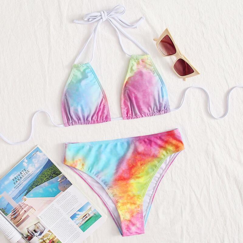 

Tie Dye Triangle Bikini Swimsuit, Multicolor