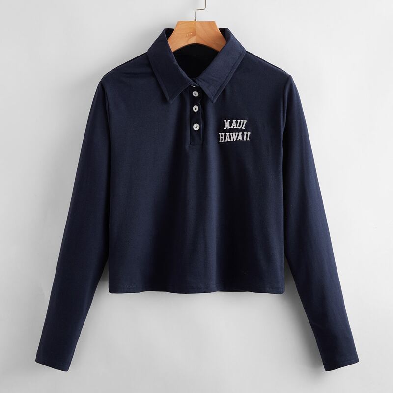 

Letter Embroidery Polo Tee, Navy blue