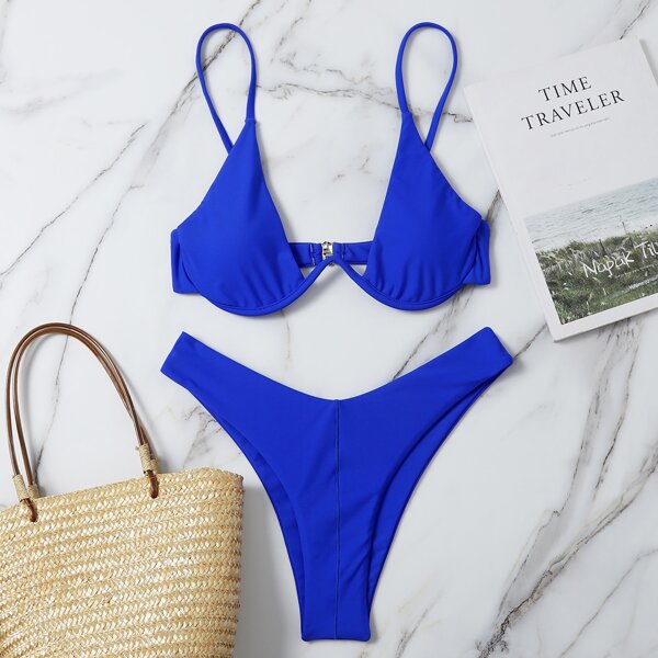 

Underwire High Leg Bikini Swimsuit, Royal blue