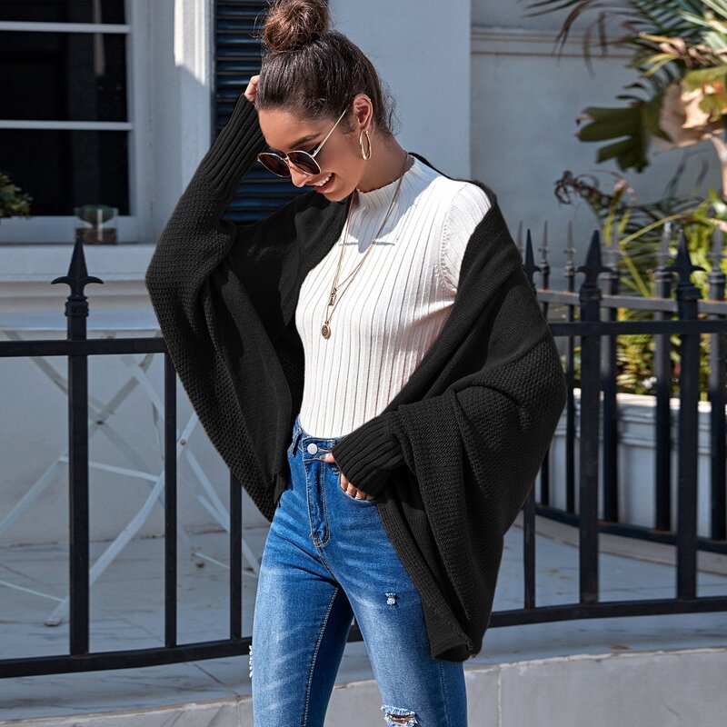 

Open Front Batwing Sleeve Cardigan, Black
