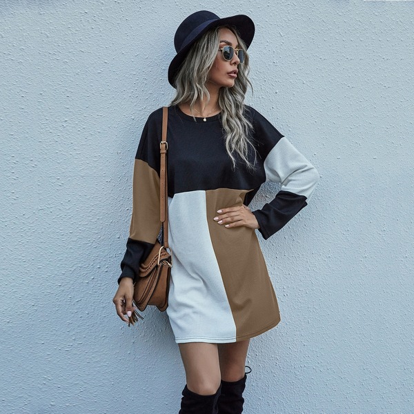 

Colorblock Drop Shoulder Tee Dress, Multicolor