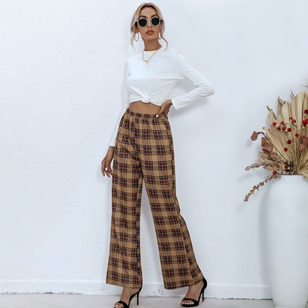 

Tartan Plaid Straight Leg Pants, Multicolor