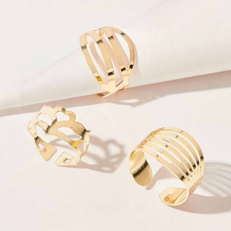 

3pcs Hollow Geo Ring, Gold