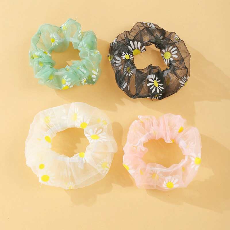 

4pcs Daisy Scrunchie, Multicolor