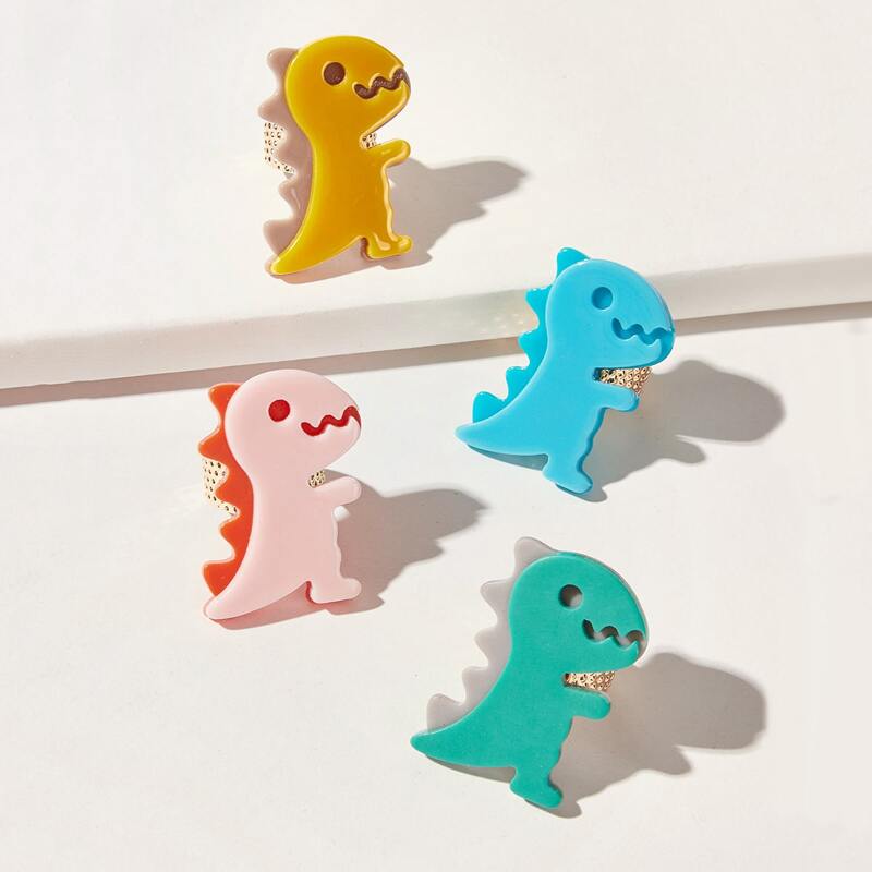 

4pcs Cartoon Dinosaur Ring, Multicolor