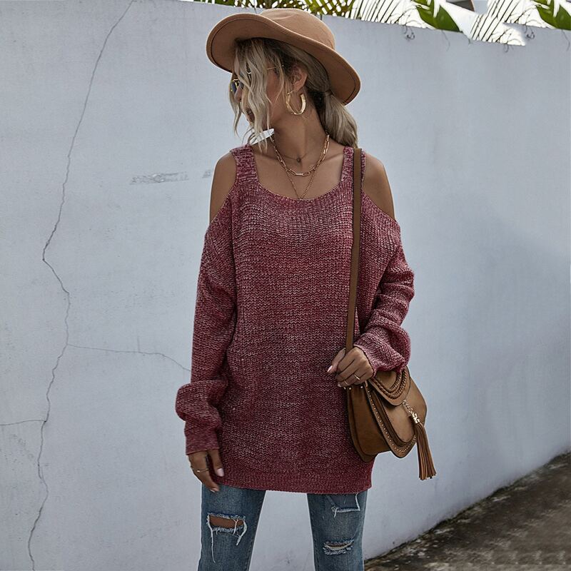 

Split Side Cold Shoulder Longline Sweater, Burgundy