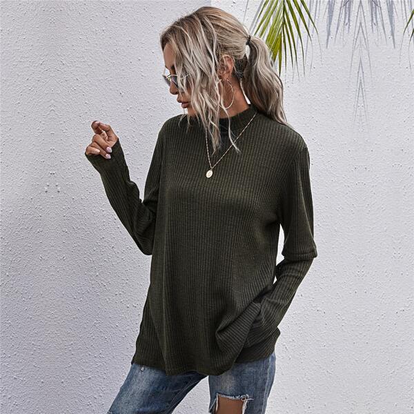 

Solid Mock Neck Sweater, Army green