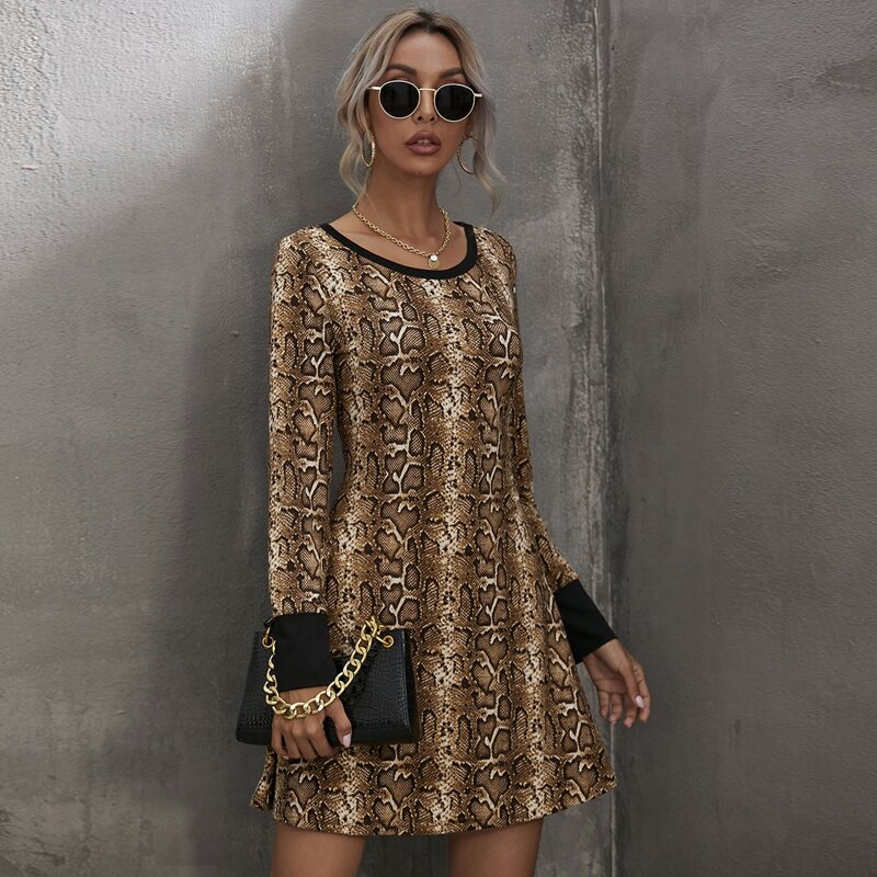 

Snakeskin Print Tee Dress, Multicolor